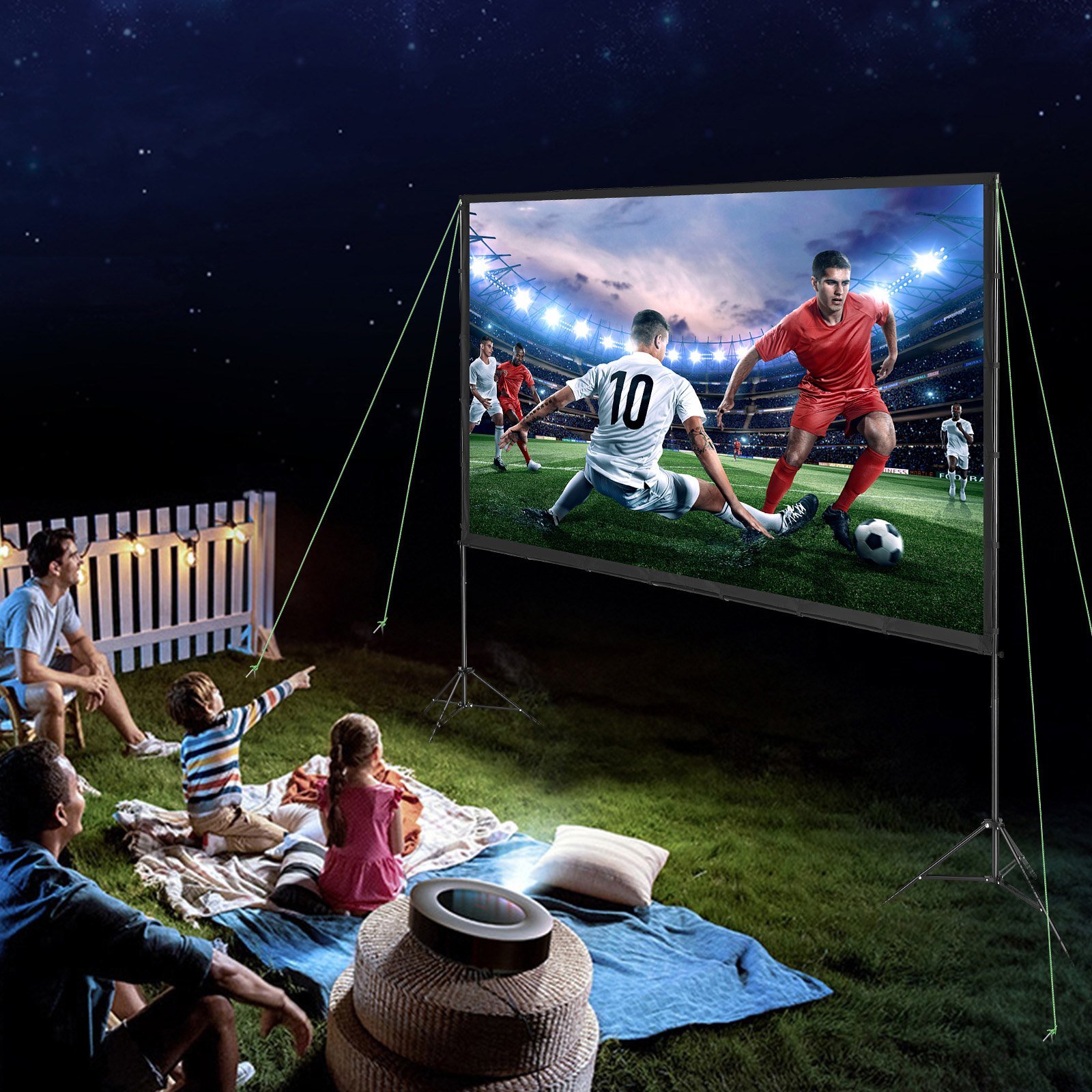 Projector Screen With Stand, 120 Inch 16:9 4K 1080 HD Outdoor Movie ...