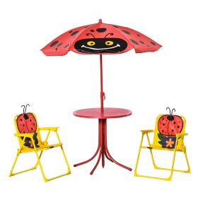 Kids Picnic Table & Chair Set, Folding Outdoor Furniture for Patio & Backyard with Height-Adjustable Umbrella, Durable