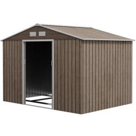 Outdoor Shed Garden Storage Shed Tool Storage Building with 4 Vents and 2 Sliding Doors, 9 x 6 FT, Light Brown