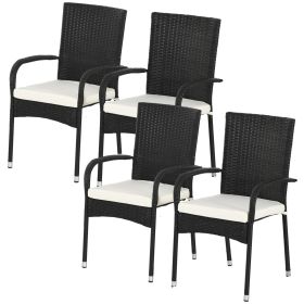 Modern Outdoor Seating: 4-Pack Rattan Chairs with Cushions for Patio Elegance, Black