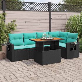 6 Piece Patio Sofa Set with Cushions Black Poly Rattan