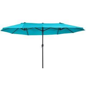 15ft Patio Umbrella with Base, Rectangular, Double-Canopy, UV-Blocking, Easy Crank, Blue