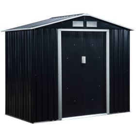 Metal Garden Shed 7 x 4 Dark Gray Spacious Outdoor Storage Organizer with Ventilation for Backyard