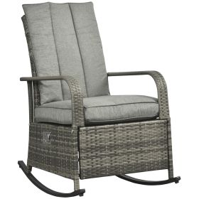 Outdoor Lounge Rocking Chair Glider, Patio Rattan Recliner Chair with Cushion, Adjustable Footrest, Max. 135 Degree Backrest, Gray