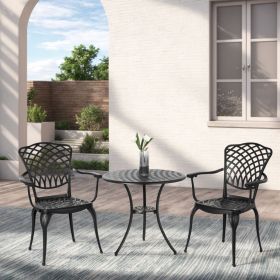3 Piece Patio Bistro Set Cast Aluminum Bistro Table and Chairs Set of 2 with Umbrella Hole,All Weather Metal Bistro Table Set