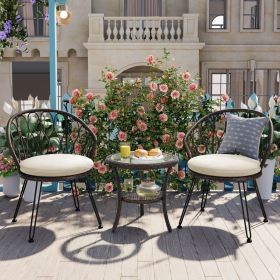 U_STYLE Outdoor Leisure Set, 2 Rattan Single Chairs with A Glass Round Table, Perfectly Suited for Patios, Balconies, and Courtyards