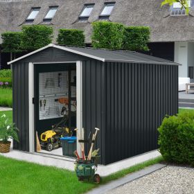 8ft x 10ft Outdoor Metal Storage Shed with Floor Base,Black