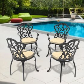 Cast Aluminum Patio Dining Chair 4PCS With Black Frame and Cushions In Random Colors