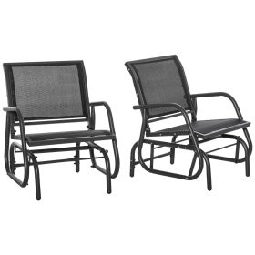 Outsunny Porch Glider Set of 2, Metal Frame Swing Glider Chairs with Breathable Mesh Fabric, Curved Armrests and Steel Frame for Garden, Poolside