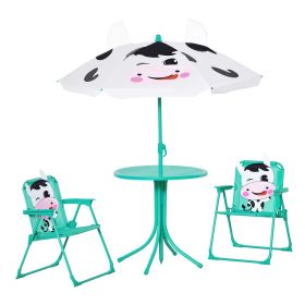 Kids Table and Chair Set, Outdoor Folding Garden Furniture, Picnic Table for Patio Backyard, with Removable & Height Adjustable Sun Umbrella