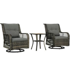 3 Piece Outdoor Bistro Set, Wicker Small Patio Furniture Set with Swivel Glider Chairs for Balcony, Porch, Gray