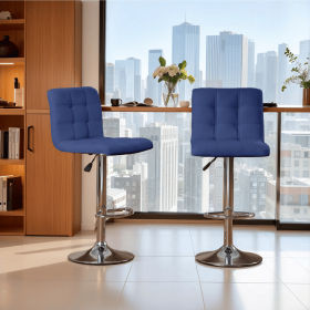 Bar Stools 1 Set Of 2, Counter Height Bar Stools, Square Cushion Bar Stools With Back, Footstool, Cafe, Blue, 2 Pieces (Option: Blue)