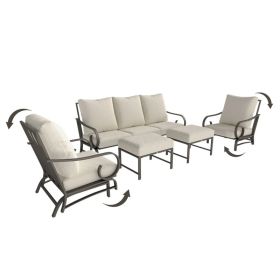 5 Piece Backyard Patio Furniture Set, Outdoor Furniture Set With 2 Rocking Chairs, 3-Seat Sofa, And 2 Ottomans, Beige (Option: Beige Brown)