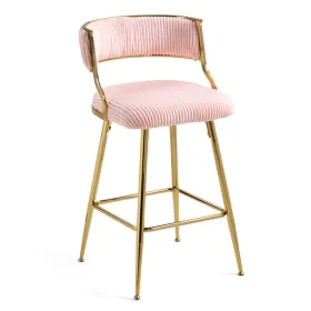(SET Of 2) 26'' Counter Height Bar Stools Corduroy Kitchen Island Counter Bar Stool With Back,golden Chromed Base And Footrest (PINK) (Option: defaulttitle)