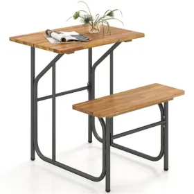 Unique One-Side Acacia Wood Patio Table & Bench Set, Combineable For Picnic & Leisure (Option: defaulttitle)