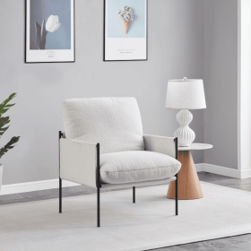 Modern Accent Chair, Comfy Chair With  Removable Cushion, Vanity Chair With Wood Armrests For Living  Room, Bedroom, White (Option: White)