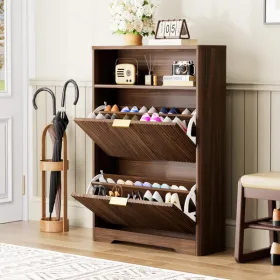 Shoe Cabinet Storage For Entryway Hidden Shoes Storage Cabinet With 2 Flip Drawers, Tall Free Standing Shoe Organizer Rack For Foyer, Hallway. Wa (Option: defaulttitle)