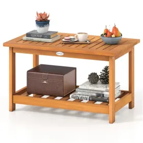 Sturdy Slatted Outdoor Coffee Table With Lower Shelf, Indoor Outdoor Multi-Purpose Center Table (Option: defaulttitle)