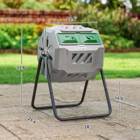 Tumbling Compost Bin Outdoor 360 Dual Chamber Rotating Composter 43 Gallon, Light Gray (Option: Light Gray)