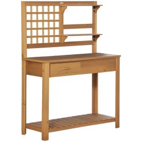 Potting Bench Table, Garden Work Bench, Outdoor Wooden Workstation with Tiers of Shelves and Drawer for Patio, Courtyards, Balcony, Brown (Option: Brown-1140x575x305 mm)
