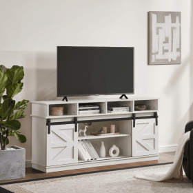 TV Stand Sliding Barn Door Modern Farmhouse Wood Entertainment Center, Storage Cabinet Table Living Room With Adjustable Shelves For TVs Up To 65 (Option: White)