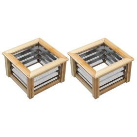 Raised Garden Beds Set of 2, Metal and Wood Combined Planter Box, for Growing Flowers, Herbs and Vegetables (Option: Natural, Silver-550x345x215 mm)