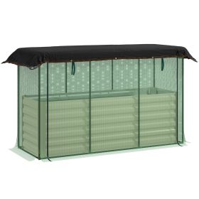 Galvanized Steel Planter Box with Crop Cage and Shade Cloth, Raised Garden Bed for Flowers, Veggies and Herbs, Beige (Option: Beige-695x355x185 mm)
