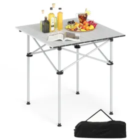 Silver 28" Foldable Camping Table With Aluminum Top, 150 Lbs Capacity Portable Picnic Table With Carry Bag (Option: defaulttitle)