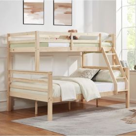 Twin Over Full Bunk Bed With Thick Posts,Wooden Bunk Bed With High Guardrail And Ladder For Kids, Teens, Dorm Rooms, And Guest Rooms,No Box Sprin (Option: Natural)