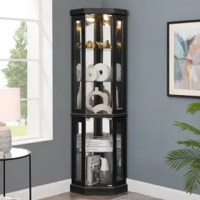 Lighted Corner Curio Cabinet - Display Case For Living Room, Antique Collectibles, Wine & Bar Glass Storage - Elegant Corner Design With Lights I (Option: defaulttitle)