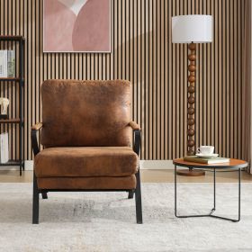 Mid-Century Modern Chair Upholstered Lounge Arm Chair With Iron Frame And Thicker Cushion For Living Room, Reading, Balcony,Brown (Option: Antique brown)
