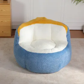 Oversized Bean Bag Chairs,Multicolor Faux Fur Couch Filled With Shredded Sponge,Large Lounger Sofa For Living Room,No Assembly Required , Blue+Wh (Option: defaulttitle)