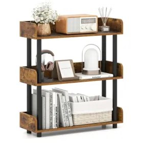 3-Tier Industrial Bookshelf With Anti-Falling Guardrails, 33 LBS Per Shelf Storage Organizer - Rustic Brown (Option: defaulttitle)