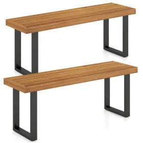 2PCS Solid Acacia Wood Outdoor Dining Bench , 800 LBS Weight Capacity Patio Garden Bench (Option: defaulttitle)