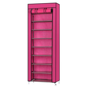 Fashionable Room-saving 9 Lattices Non-woven Fabric Shoe Rack Rose Red (Option: Rose Red)