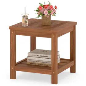 Versatile 2-Tier Wooden Side Table, Easy Assembly Nightstand For Garden Living Room Poolside (Option: defaulttitle)