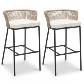 2-Pack Outdoor Bar Stools With Removable Cushions, 400 LBS Weight Capacity Woven Rope Patio Chairs (Option: defaulttitle)