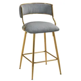 SET OF 2,26'' Counter Height Bar Stools Corduroy Kitchen Island Counter Bar Stool With Back,golden Chromed Base And Footrest (GREY) (Option: defaulttitle)