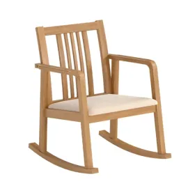 Solid Rubber Wood Rocking Chair, 400 LBS Weight Capacity Indoor Lounge Chair With Linen Cushion-Natural (Option: defaulttitle)