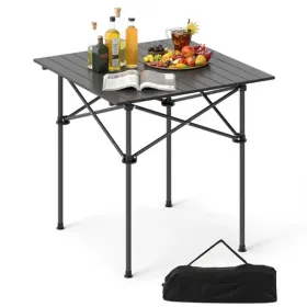 Black 28" Foldable Camping Table With Aluminum Top, 150 Lbs Capacity Portable Picnic Table With Carry Bag (Option: defaulttitle)