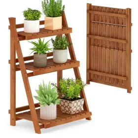 Acacia Wood 3-Tier Ladder Plant Stand, Foldable Indoor Outdoor Display Rack (Option: defaulttitle)