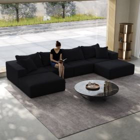 Oversized Sponge Cloud Sofa,Modern Upholstered Sectional Sofa Couch Set,Modular 162 L Shaped Sectional Living Room Sofa Set With 6 Pillows,Free C (Option: Black)