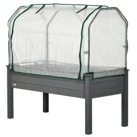 Raised Garden Bed with PE Greenhouse Cover Outdoor Planter Box for Herbs and Vegetables, 48 x 22 x 46 inch, Dark Gray (Option: Dark Gray-1195x90x550 mm)