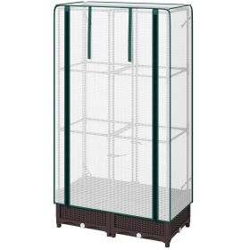 Garden Bed with Trellis, Outdoor Plant Box with PE Cover, Drainage Holes and Zipper Door, 31.5" x 15.7" x 48.8", Brown (Option: Brown-440x440x190 mm)