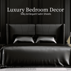 Satin Bed Sheets, King Size Sheets Set, 4 Pcs Silky Bedding Set With 15 Inches Deep Pocket For Mattress  King, Black (Option: Black)