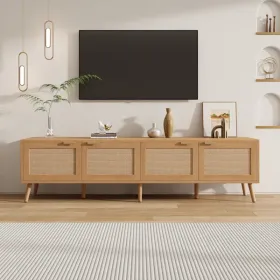 70inch Modern TV Stand With Rattan Doors For TVs Up To 80", Media Console With Storage Space & Cable Holes, Entertainment Center For Living Room (Option: defaulttitle)