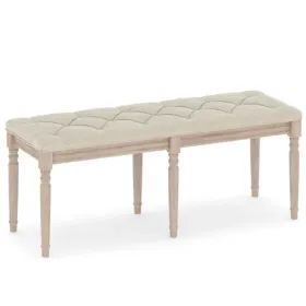 Beige 47.5" Rubber Wood Upholstered Bench With Button-Tufted Seat, 440 Lbs Capacity Retro Entryway Bedroom Bench (Option: defaulttitle)