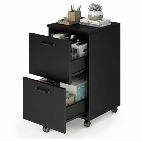Double-drawer Filing Cabinet, With An Under-table Printer Stand And Lockable Wheels, Designed For Storing A4-sized And Standard-sized Documents. (Option: Black)