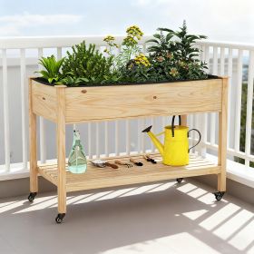 Wooden Raised Garden Bed With Legs And Lockable Wheels (Option: Natural)