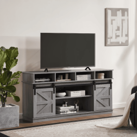 TV Stand Sliding Barn Door Modern&Farmhouse Wood Entertainment Center, Storage Cabinet Table Living Room With Adjustable Shelves For TVs Up To 65 (Option: Grey)